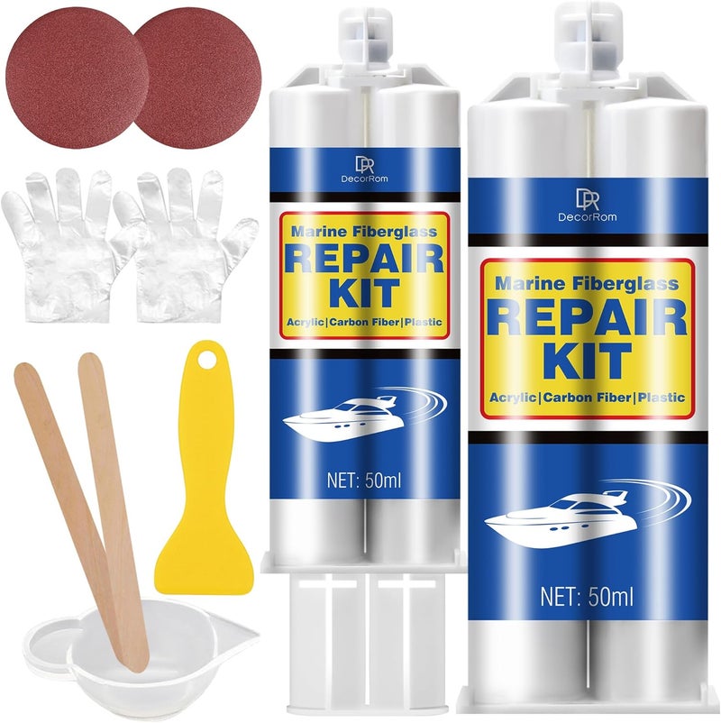 DecorRom Marine Fiberglass Repair Kit - 3.4oz Clear Gel Coat & Gelcoat Repair Kit for Boats, Fiberglass Repair Epoxy Filler, Fast Repair for Scratches, Cracks, Holes, Fiber Glass Patch Kit for Acrylic - Image 1